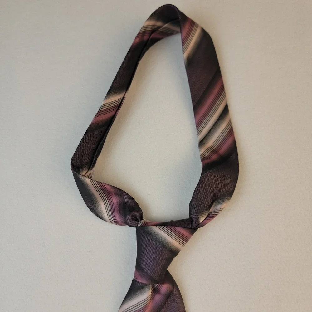Van Heusen Mens Necktie Purple Grey Black Diagonal Striped Polyester Tie Handmad